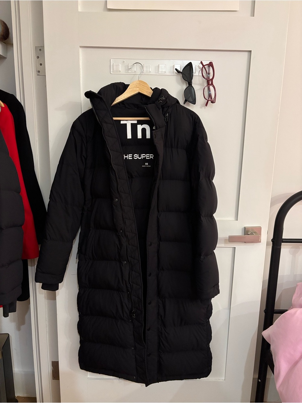 TNA Black Long Puffer Coat with Hood